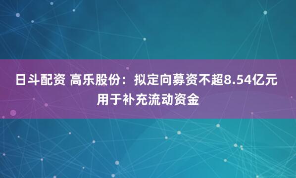 日斗配资 高乐股份：拟定向募资不超8.54亿元 用于补充流动资金