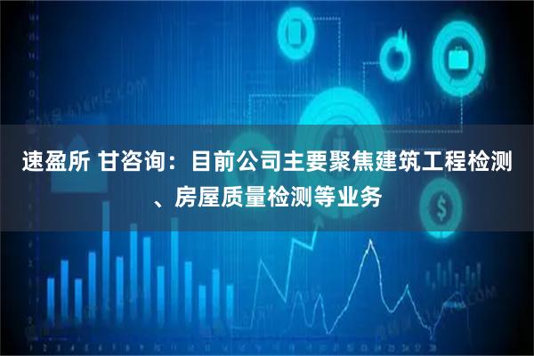 速盈所 甘咨询：目前公司主要聚焦建筑工程检测、房屋质量检测等业务